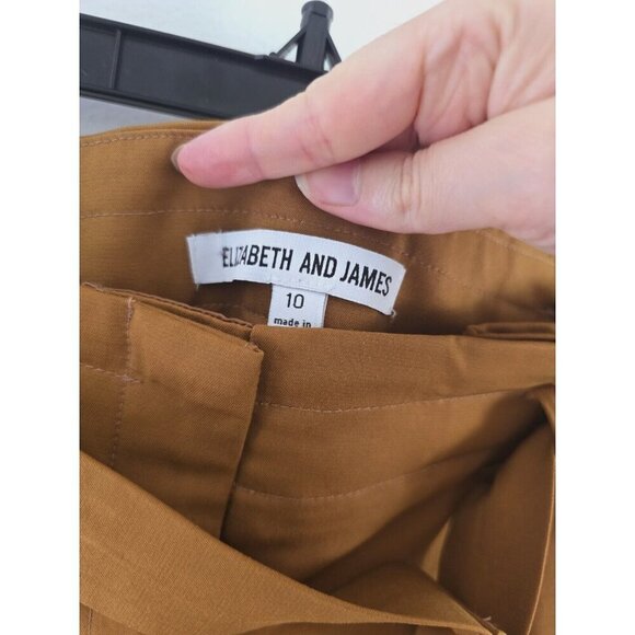 Elizabeth And James Paperbag Belted Pleated Mustard Brown Cuff Ankle Pants 10 M - Picture 13 of 14